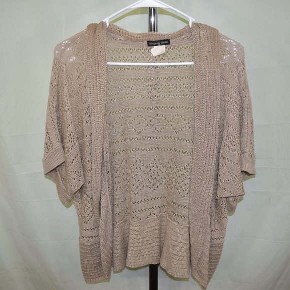 Intriguing Threads Acrylic Cardigan Beige 2X Short Sleeve - Picture 1 of 8